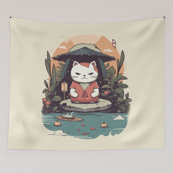 Item preview, Zen Master Cat Chibi Kawaii Japanese Garden designed and sold by MeowsAndMakes.