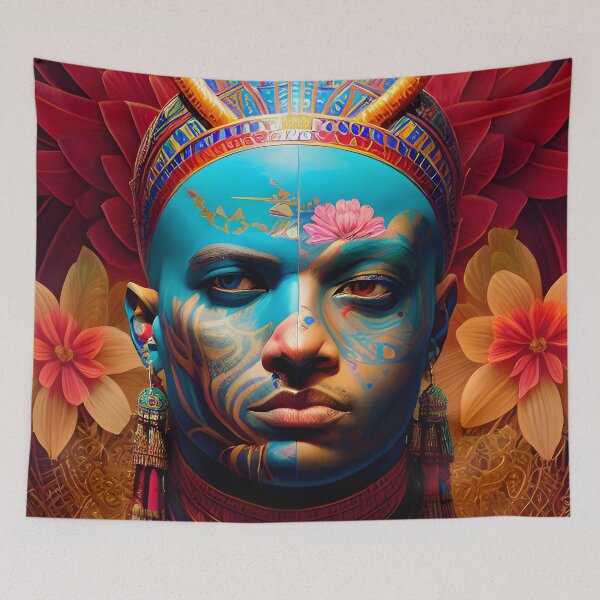 Item preview, Mystical Man Shaman Fantasy AI Art with Flowers designed and sold by BlueIrisMarket.