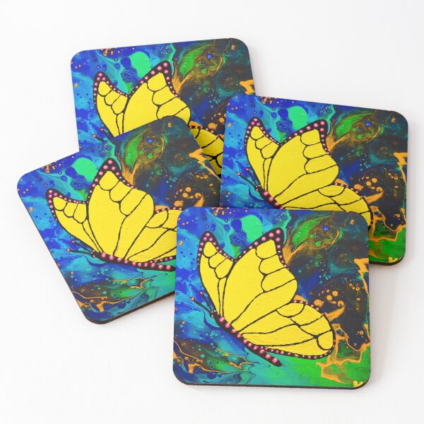 Yellow butterfly Coasters (Set of 4)