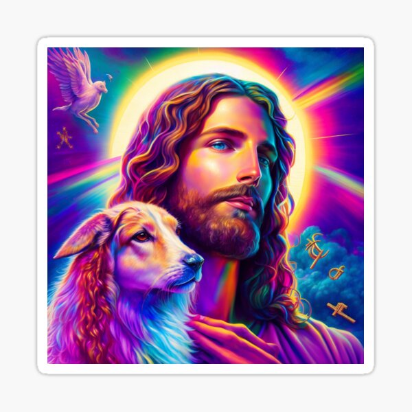 Item preview, JESUS WITH A LITTLE OBE IN THE MULTICOLORED SKY designed and sold by almabrillante.