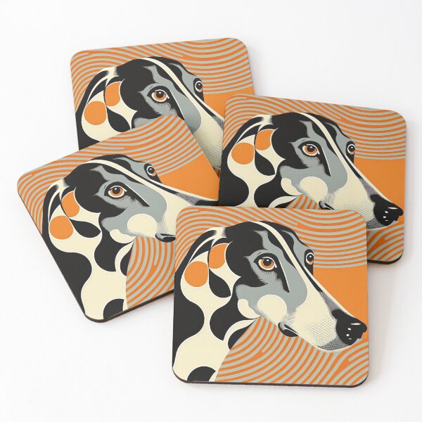 Item preview, Greyhound dog on an orange op art background designed and sold by TheTrendsDesk.