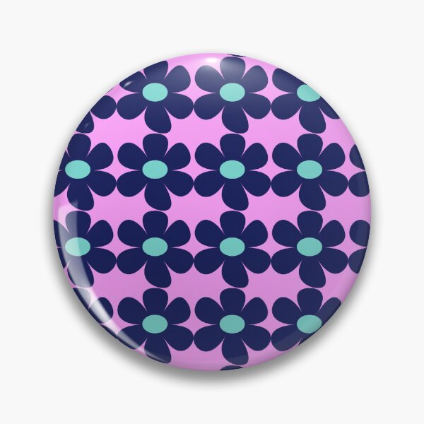 Item preview, Scandi style retro flowers - pink and navy blue designed and sold by BlackDogArtists.