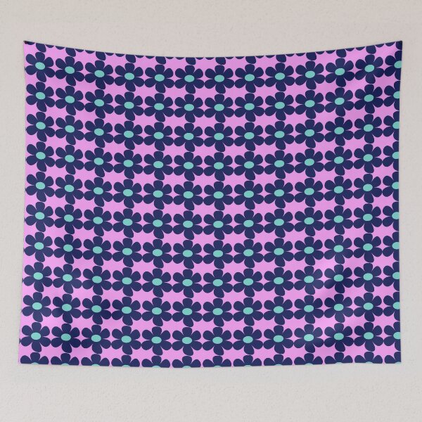 Item preview, Scandi style retro flowers - pink and navy blue designed and sold by BlackDogArtists.