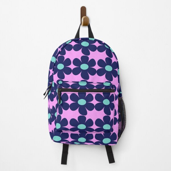 Item preview, Scandi style retro flowers - pink and navy blue designed and sold by BlackDogArtists.