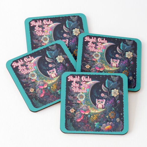 Item preview, Night Owls Are The Wisest With Beautiful Quarter Moon and Flowers in Night Sky designed and sold by JoyOfHopeStore.