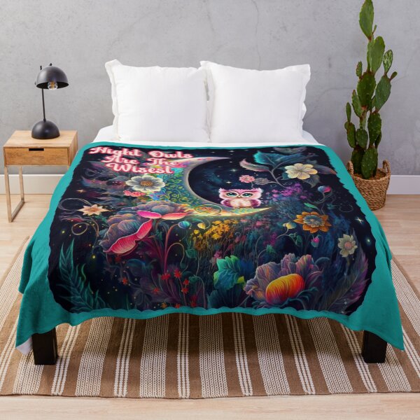 Item preview, Night Owls Are The Wisest With Beautiful Quarter Moon and Flowers in Night Sky designed and sold by JoyOfHopeStore.