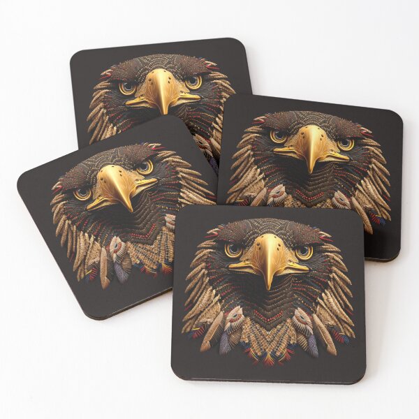 Item preview, Golden Eagle portrait textil abstract art designed and sold by Tio-Tecun.