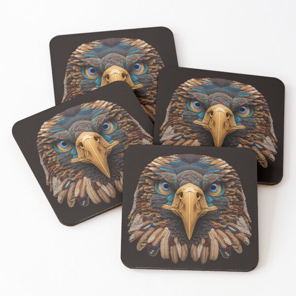 Item preview, Blue eyes Golden Eagle portrait textil abstract art designed and sold by Tio-Tecun.