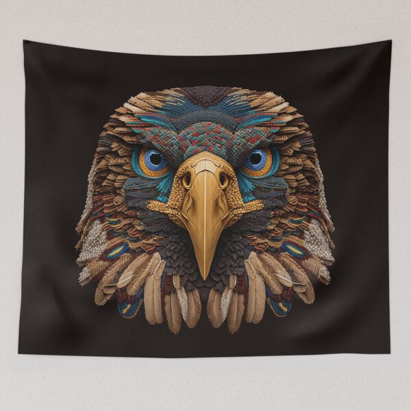 Item preview, Blue eyes Golden Eagle portrait textil abstract art designed and sold by Tio-Tecun.