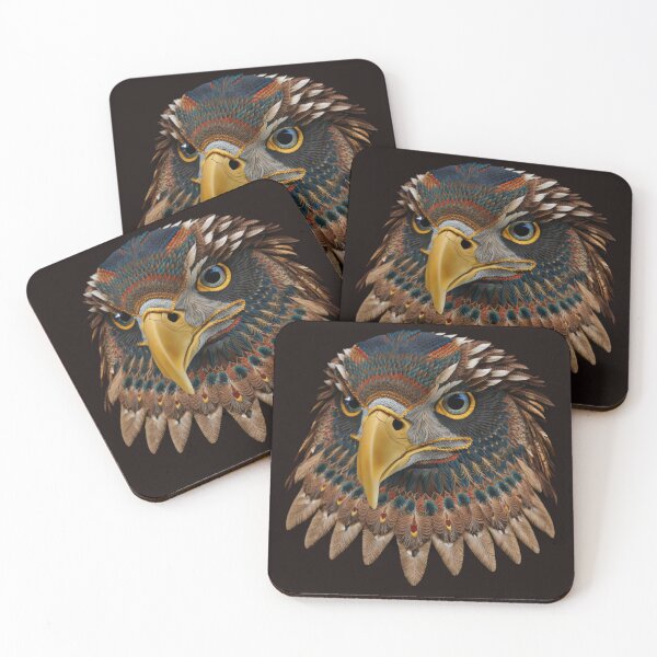 Item preview, Golden Eagle portrait textil abstract art designed and sold by Tio-Tecun.