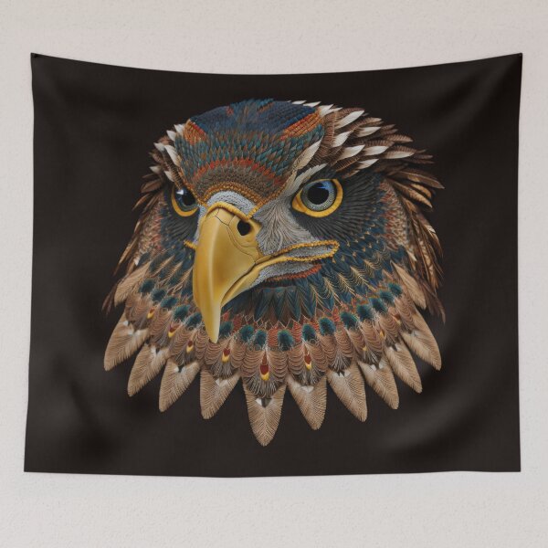Item preview, Golden Eagle portrait textil abstract art designed and sold by Tio-Tecun.