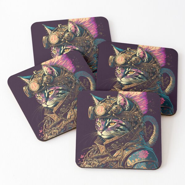 Item preview, Shadow Steam Punk Samurai Cat in stunning Ukiyo-E style art! designed and sold by JCatDesign.