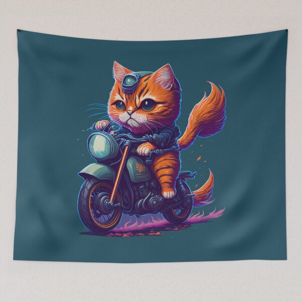 Item preview, Cute Cat Riding  Bike in Leather Jacket Cat Miaw designed and sold by DC Low.