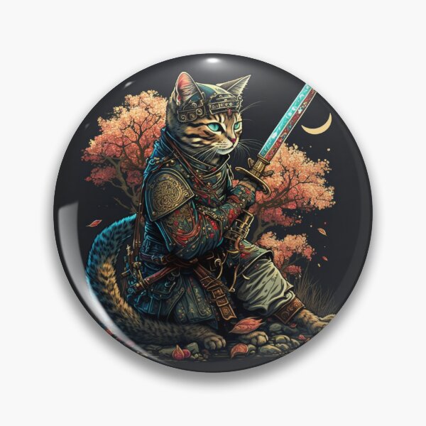Item preview, Shadow Steam Punk Samurai Cat in Ukiyo-E style art designed and sold by JCatDesign.