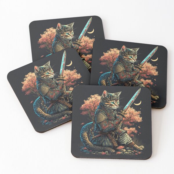 Item preview, Shadow Steam Punk Samurai Cat in Ukiyo-E style art designed and sold by JCatDesign.