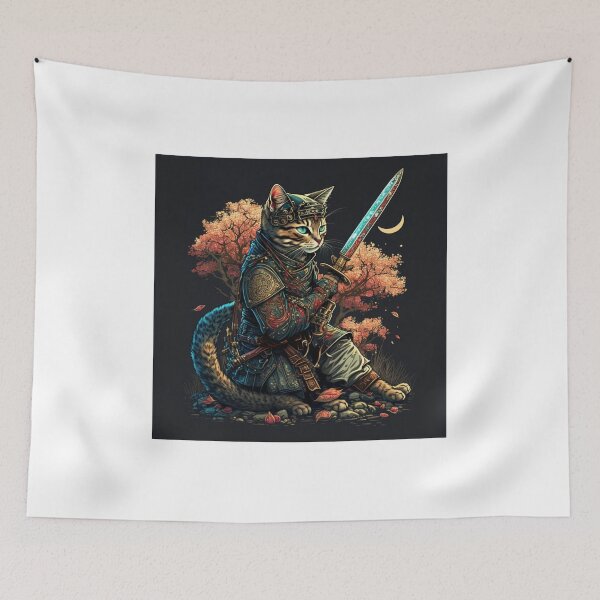Item preview, Shadow Steam Punk Samurai Cat in Ukiyo-E style art designed and sold by JCatDesign.