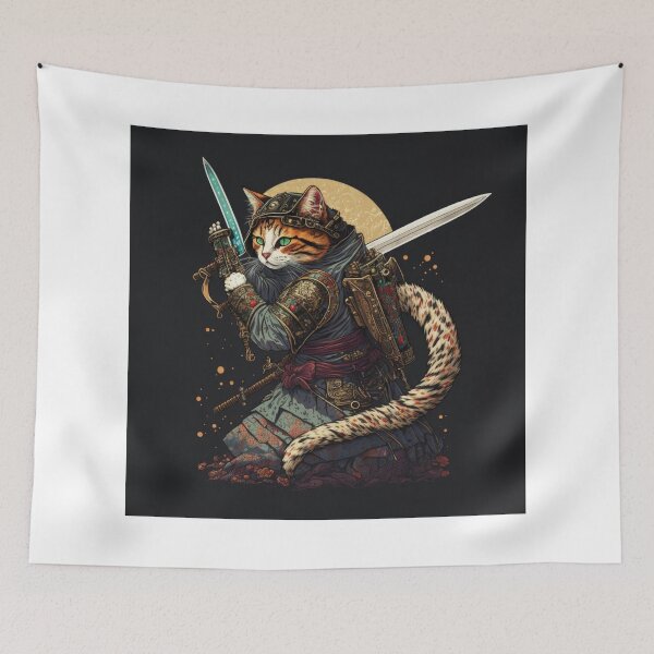 Item preview, Shadow Steam Punk Samurai Cat in Ukiyo-E style  designed and sold by JCatDesign.
