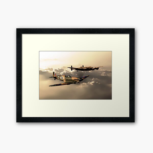 Vista previa del artículo con la obra «Spitfire y Lancaster de BBMF», diseñado y vendido por Airpower Art.