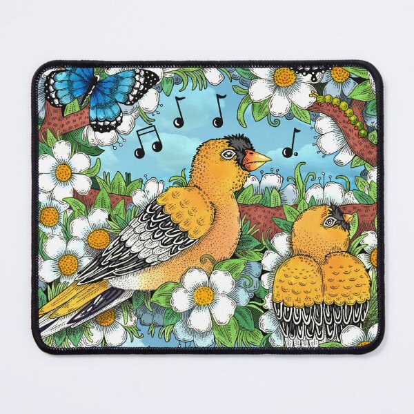 Item preview, Yellow Finches in Dogwood Tree with Butterflies designed and sold by jdimmettart.