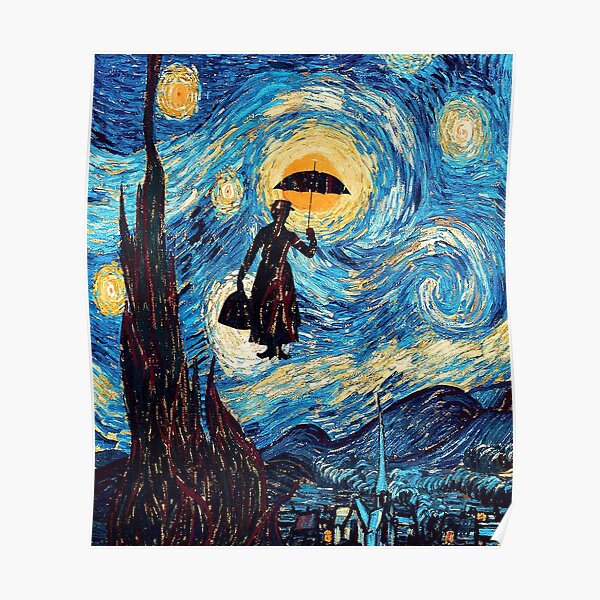 The Flying Lady with an Umbrella Oil Painting Poster