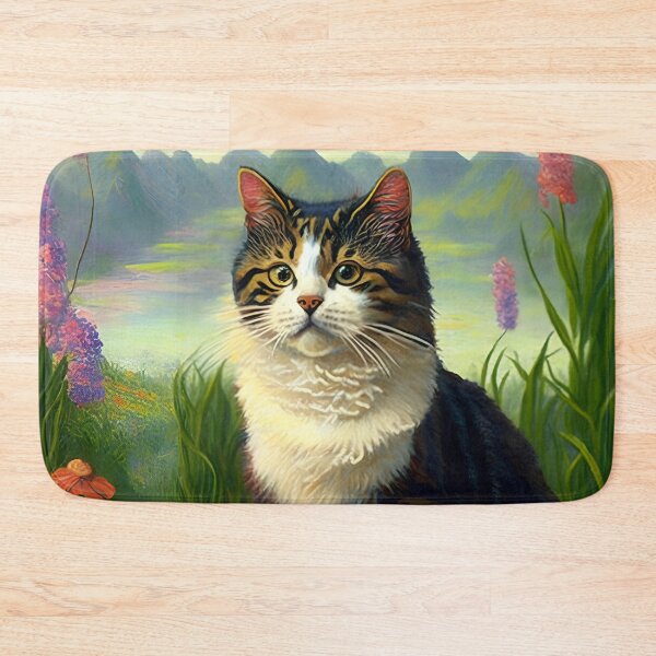 Item preview, Claude Monet Inspired Garden and Cat Painting-victorian cat portrait designed and sold by Tamas Das.