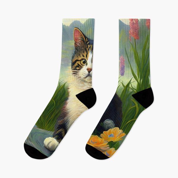 Item preview, Claude Monet Inspired Garden and Cat Painting-victorian cat portrait designed and sold by Tamas Das.