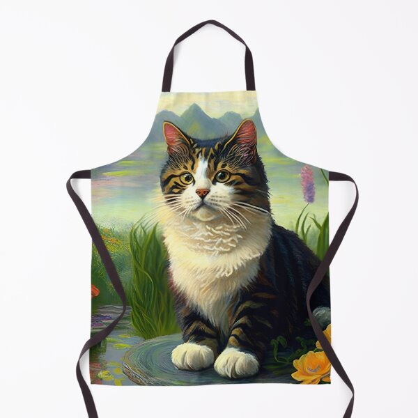 Item preview, Claude Monet Inspired Garden and Cat Painting-victorian cat portrait designed and sold by Tamas Das.