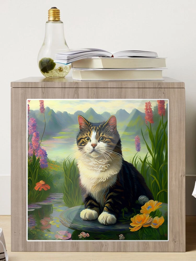 Claude Monet Inspired Garden and Cat Painting-victorian cat