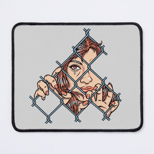 Item preview, sad face of woman behind metal fence designed and sold by teenlabel.