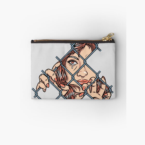 Item preview, sad face of woman behind metal fence designed and sold by teenlabel.