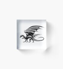 DRAGON, Flying Dragon, Black on White Acrylic Block