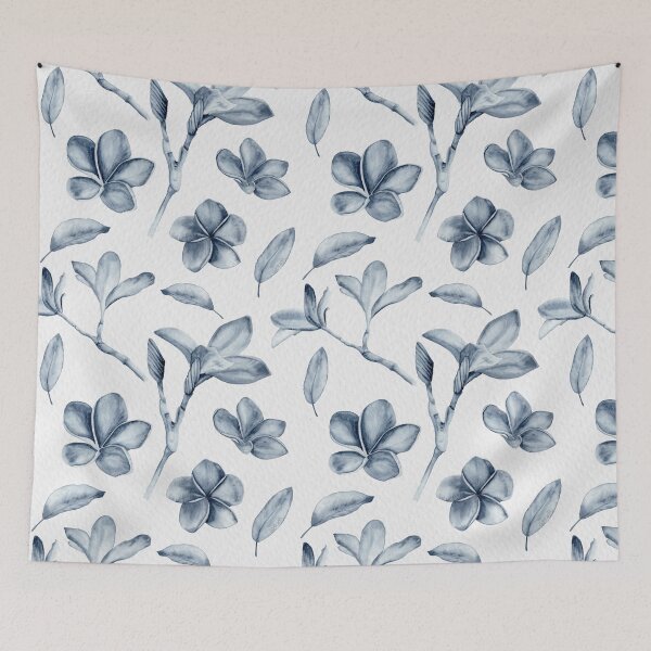 Item preview, Frangipani flower and branches blue grey monochrome pattern  designed and sold by Sankarin.