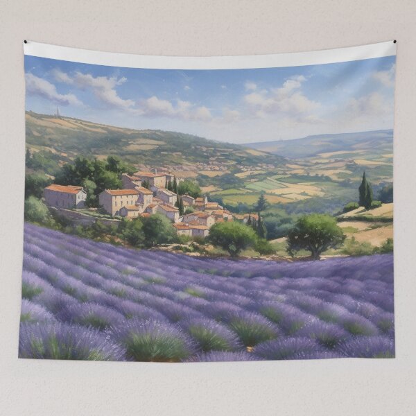 Item preview, Provence landscape oil painting, lavender field and village designed and sold by mliotard.