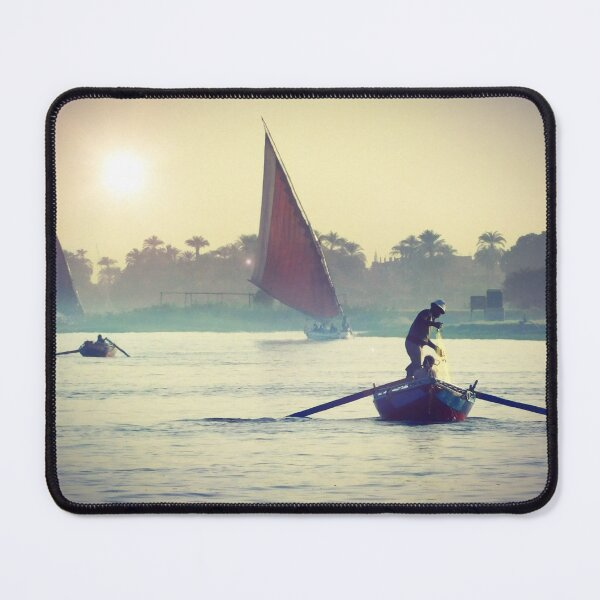 Item preview, Copie de Copie de Copie de Sunrise on the Nile river, fishermen and hot air balloons- landscape - Egypt photography designed and sold by art-of-egypt.