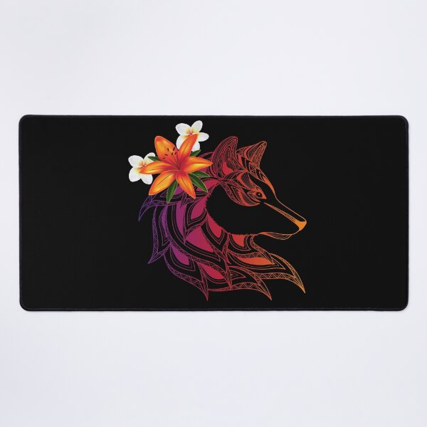 Artikelvorschau, bunter Wolf mit Blumen. entworfen und verkauft von PODgraphics.