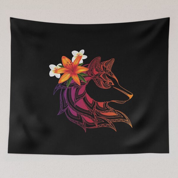 Item preview, colorful wolf with flowers. designed and sold by PODgraphics.