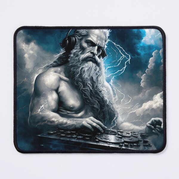 Item preview, Apocalyptic DJ "Zeus" in Front of Stormy Jungle designed and sold by MedusaAiArt.
