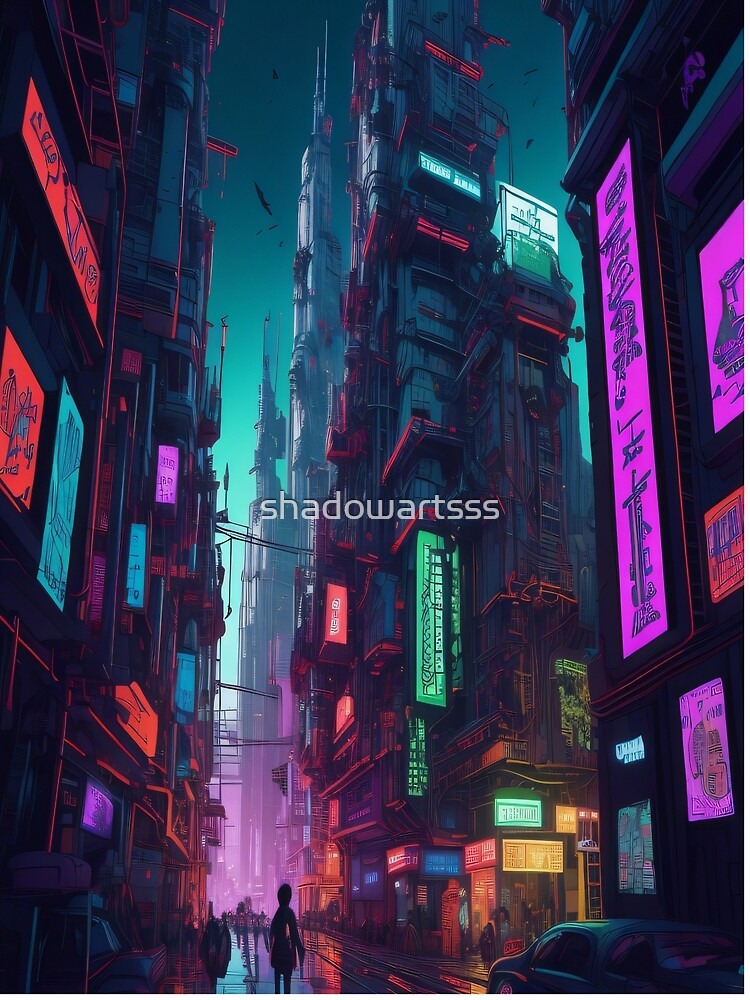 Cyberpunk streets illustration, futuristic city, dystoptic artwork