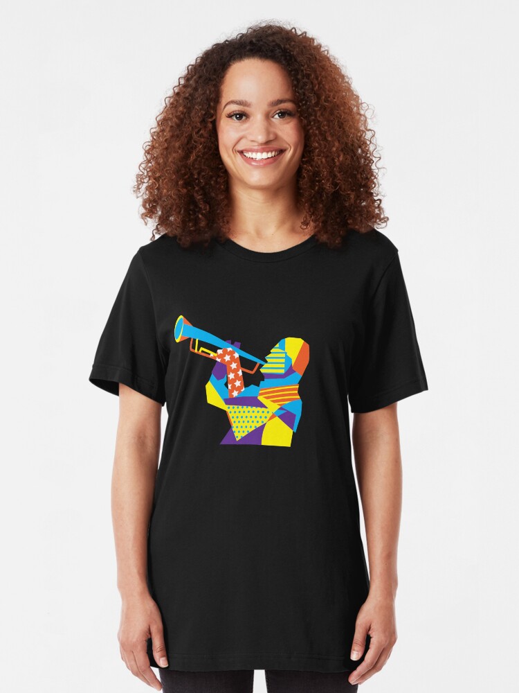 Alternate view of Colorful Jazz Trumpet Musician Slim Fit T-Shirt