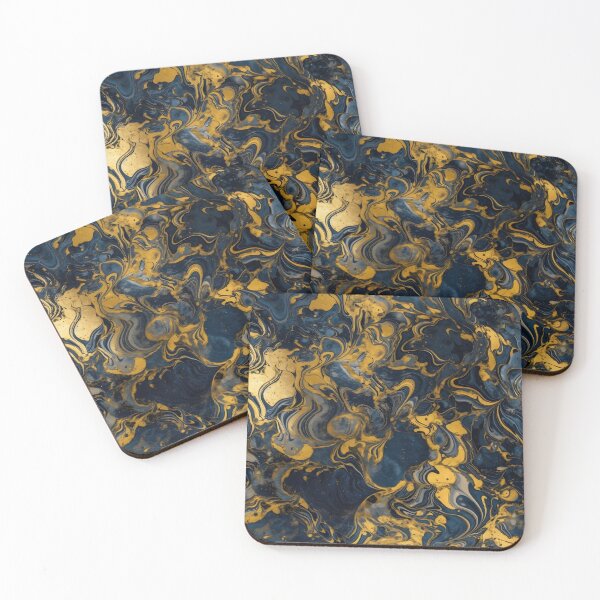Artikelvorschau, Goldmarmor goldfarbener Mamor auf marineblau mit gold - Bettbezug entworfen und verkauft von Kentala.