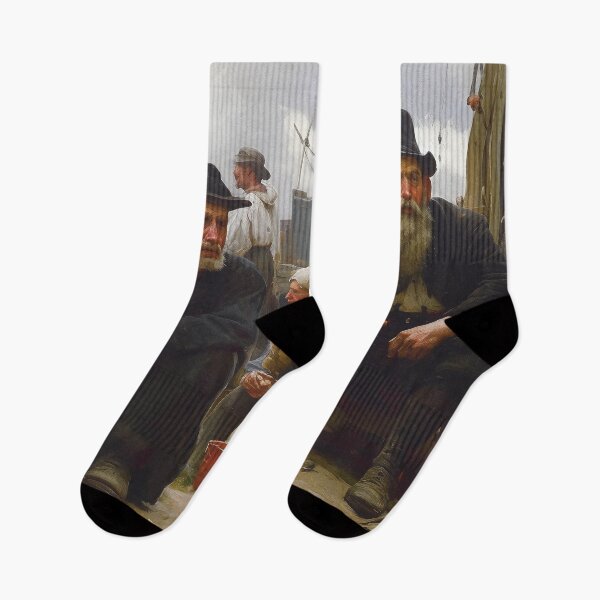 Item preview, Men having a break at the harbour, AI art designed and sold by MachinaeDreams.