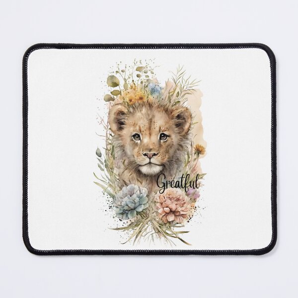 Item preview, Greatful- lion cub- be greatful- lion and flowers designed and sold by Janetlousart.
