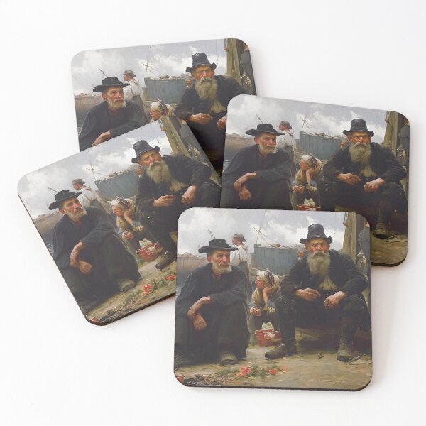 Item preview, Men having a break at the harbour, AI art designed and sold by MachinaeDreams.