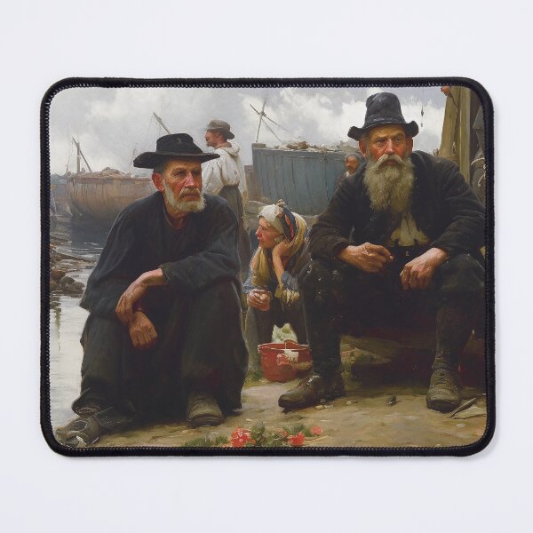 Item preview, Men having a break at the harbour, AI art designed and sold by MachinaeDreams.