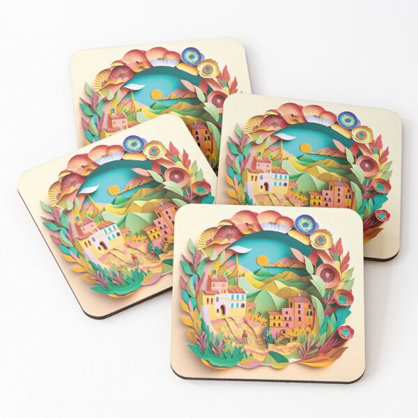 Item preview, beautiful landscape with mountains and houses, paper cut style designed and sold by artpapercuts.