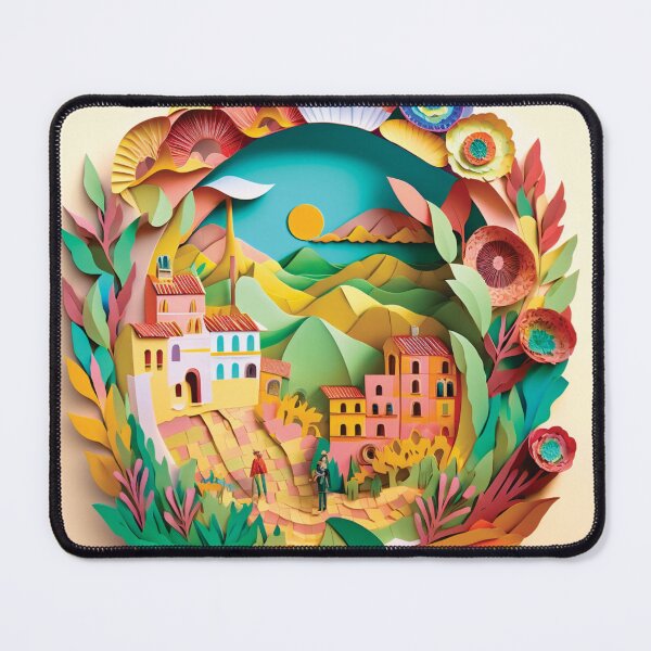 Item preview, beautiful landscape with mountains and houses, paper cut style designed and sold by artpapercuts.