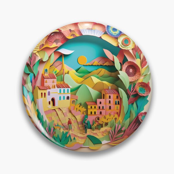 Item preview, beautiful landscape with mountains and houses, paper cut style designed and sold by artpapercuts.