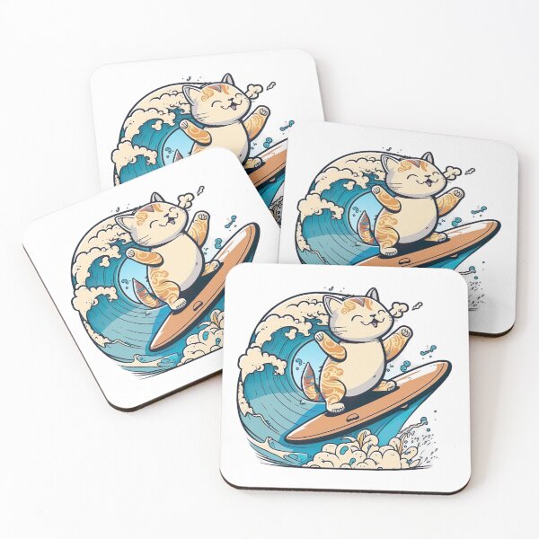 Item preview, cute cat is surfing on the waves designed and sold by mydreamyworld.