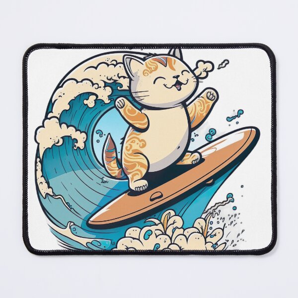 Item preview, cute cat is surfing on the waves designed and sold by mydreamyworld.