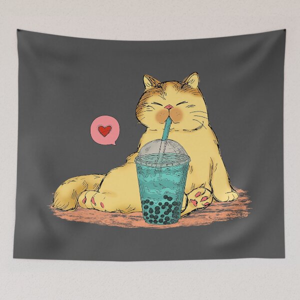 Item preview, Cat drinking boba tea designed and sold by SushiAnn.